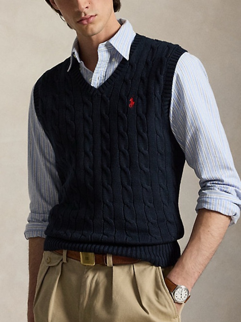 Polo Ralph Lauren Navy Blue Cable Knit V-Neck Sweater Vest Small S NWT $130